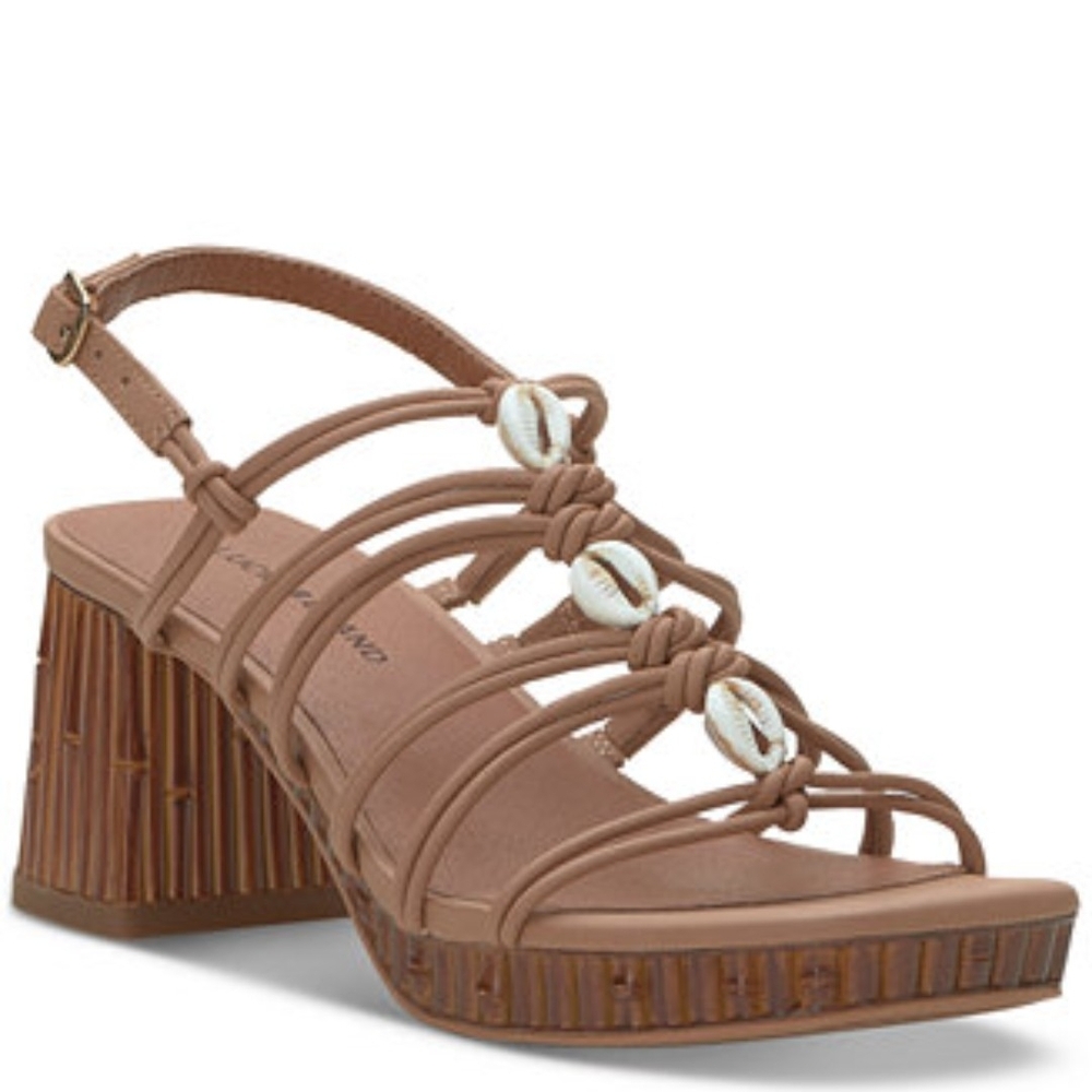 New Lucky Brand Tan Strappy Sandals with Shell Accents